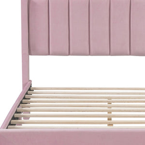 HomeRoots Pink Tufted Velvet Full Bed Frame with Built-In Drawer for Stylish Storage & Modern Comfort 592932
