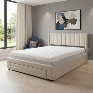 HomeRoots Beige Tufted Velvet Queen Bed Frame - Elegant Low-Profile Design for Ultimate Comfort & Support 592933