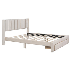 HomeRoots Beige Tufted Velvet Queen Bed Frame - Elegant Low-Profile Design for Ultimate Comfort & Support 592933