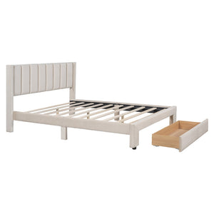 HomeRoots Beige Tufted Velvet Queen Bed Frame - Elegant Low-Profile Design for Ultimate Comfort & Support 592933