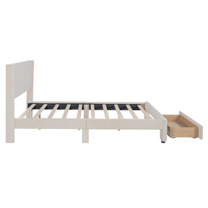 HomeRoots Beige Tufted Velvet Queen Bed Frame - Elegant Low-Profile Design for Ultimate Comfort & Support 592933