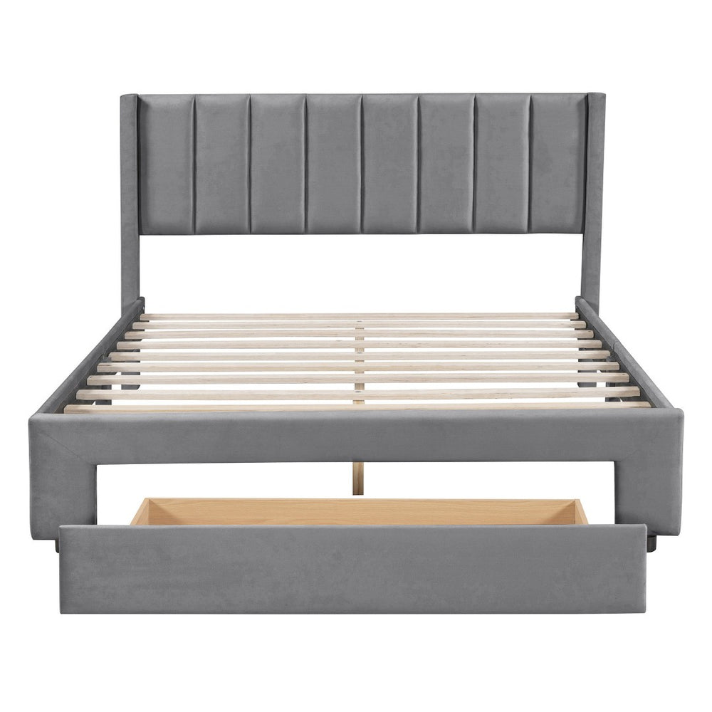 HomeRoots Gray Tufted Velvet Upholstered Queen Bed Frame - Stylish, Durable Design for Ultimate Comfort and Elegance 592934