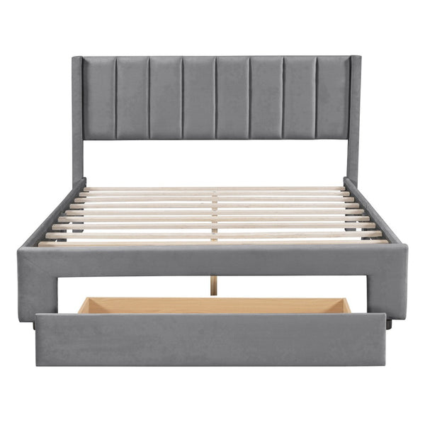 HomeRoots Gray Tufted Velvet Upholstered Queen Bed Frame - Stylish, Durable Design for Ultimate Comfort and Elegance 592934