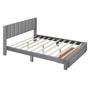 HomeRoots Gray Tufted Velvet Upholstered Queen Bed Frame - Stylish, Durable Design for Ultimate Comfort and Elegance 592934