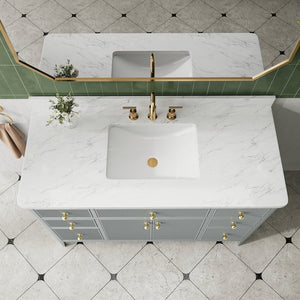 English Elm Fully Assembled 48" Grey Single Sink Bathroom Vanity with Solid Rubberwood, Carrara Top, Soft-Close Drawers W1826P308981