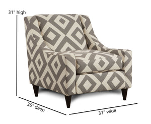 Fusion Sugarshack Elegant Square Charcoal Accent Chair With Reversible Cushion For Stylish Living Spaces Grey,White W,73% Solspun,27% Cotton 592 Square Charcoal Accent Chair