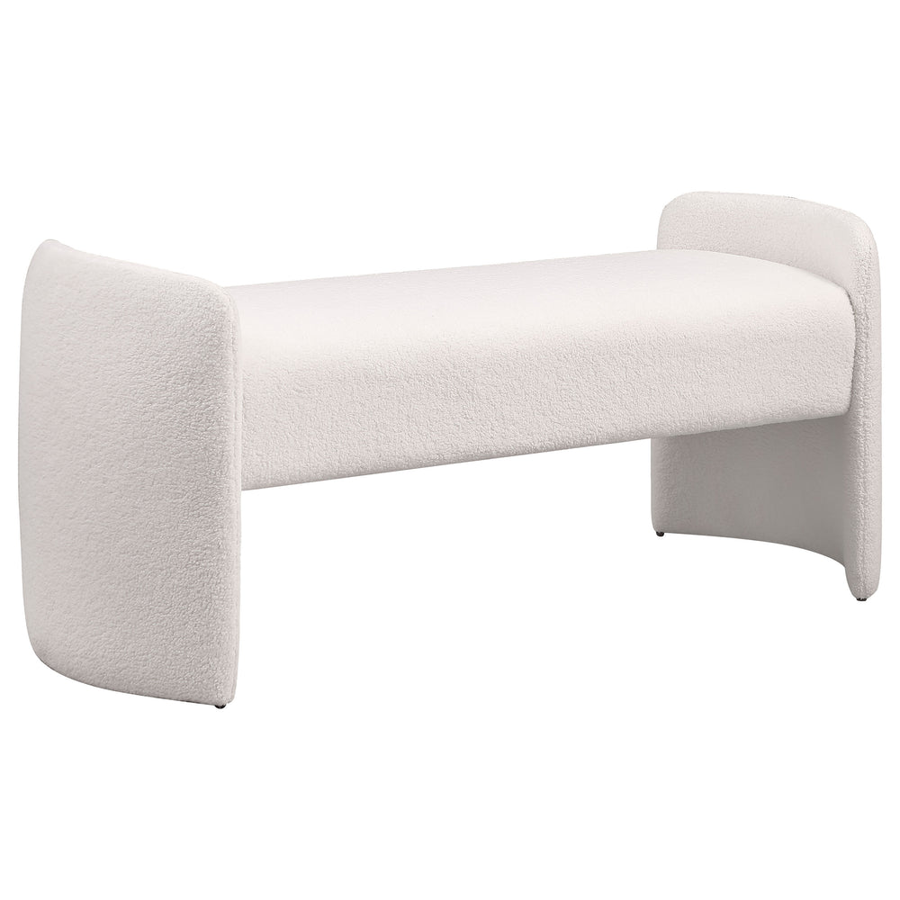English Elm Joshua Ivory Velvet Upholstered Accent Bench with Ivory Bouclé Fabric, Curved Modern Silhouette, Foam Pad, Adjustable Legs B062P299847