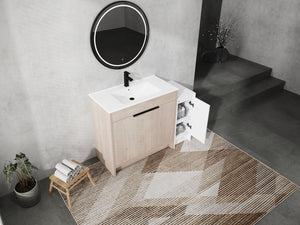 English Elm 48 Inch Freestanding Bathroom Vanity With Ceramic Sink, Soft-Close Doors & Ample Storage Solutions W999S00306