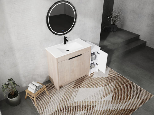 English Elm 48 Inch Freestanding Bathroom Vanity With Ceramic Sink, Soft-Close Doors & Ample Storage Solutions W999S00306