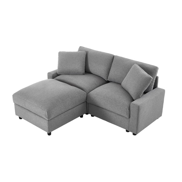 English Elm 72.05" L-shaped Sectional Sofa Cloud Cushion Polyester with Storage Ottoman Small Space Grey W1669S00048