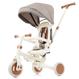 English Elm 7 in 1 Convertible Toddler Trike Aluminum Foldable Push Bike with Canopy for Ages 1 to 6 Ivory N726P248345O