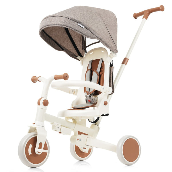 English Elm 7 in 1 Convertible Toddler Trike Aluminum Foldable Push Bike with Canopy for Ages 1 to 6 Ivory N726P248345O