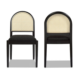 English Elm Jennifer Taylor Home - Panama Curved Resin Cane Rattan Side Dining Chair Set of 2 with Oak Frame & Charcoal Boucle Upholstery Black B2719P238358