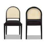 English Elm Panama 18.5" Curved Resin Cane Rattan Side Dining Chair, Set Of 2, Ebony Black Boucle