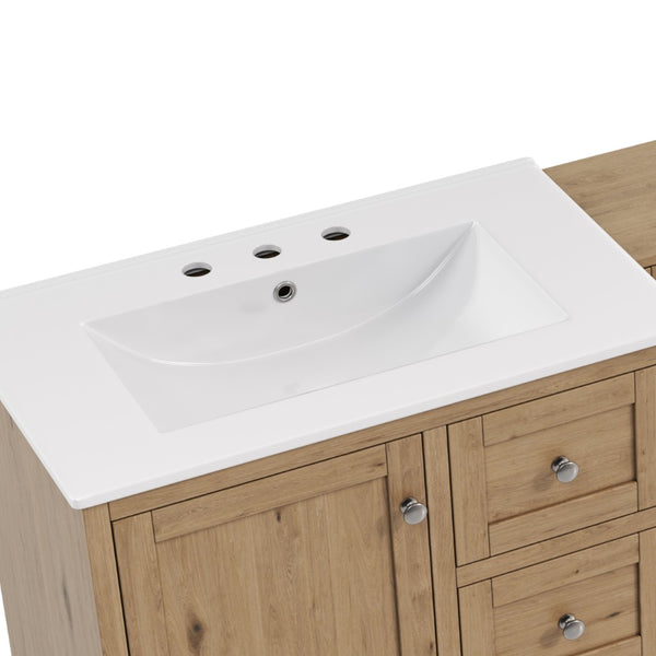 English Elm 84" Double Sink Vanity with Stone Countertop Six Soft Close Drawers and Silver Knobs Wood N817P404196B