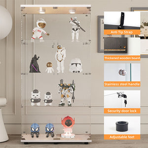 English Elm Tempered Glass Display Cabinet With Rgb Led Lights, Lockable Casters & Adjustable Feet In White W3155S00002-GIGA