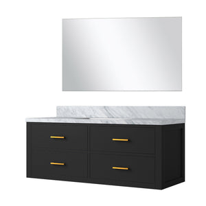 English Elm Black 48" Single Bath Vanity With Carrara Marble Top & Soft-Close Drawers, Includes 43" Mirror B2731S01446