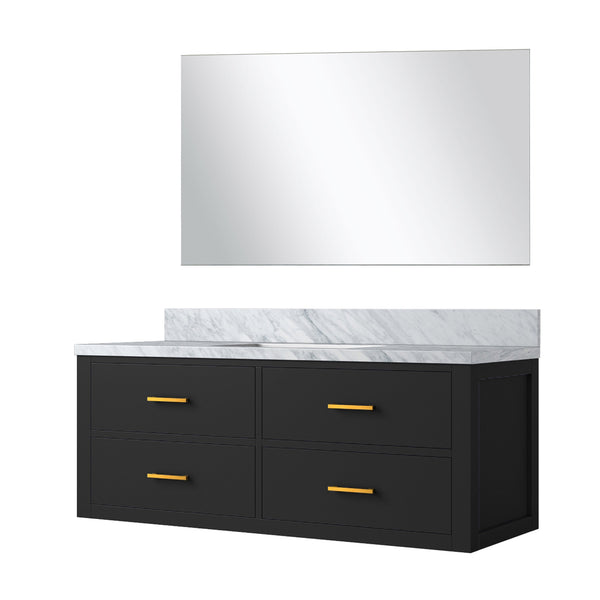 English Elm Black 48" Single Bath Vanity With Carrara Marble Top & Soft-Close Drawers, Includes 43" Mirror B2731S01446