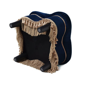 English Elm Jennifer Taylor Home - Ellen Navy Blue Velvet Clover Ottoman with Gold Bullion Fringe — Handcrafted, Sturdy, Luxe Seat B2719P238157
