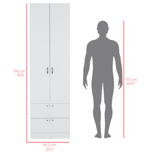 English Elm Armoire Marlton White Bedroom Closet Cabinet with Hanging Rod, Shelf & 2 Drawers — Durable Engineered Wood Storage B092P191175