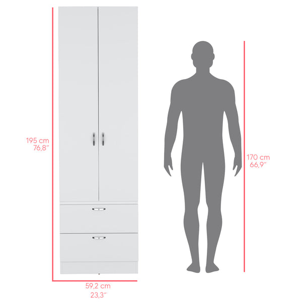 English Elm Armoire Marlton White Bedroom Closet Cabinet with Hanging Rod, Shelf & 2 Drawers — Durable Engineered Wood Storage B092P191175
