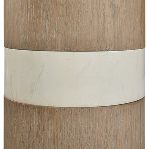 English Elm Spot Sculptural Table Toffee with Cream Marble Band — 12x12x24" Solid Wood Accent Side Table B2699P373203
