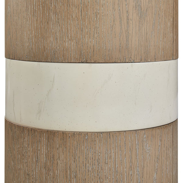 English Elm Spot Sculptural Table Toffee with Cream Marble Band — 12x12x24" Solid Wood Accent Side Table B2699P373203