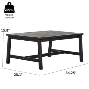 English Elm 2 Piece Outdoor Acacia Wood Loveseat and Coffee Table Set with Textilene Weave Cushions Dark Grey,White+Black N768P368824D