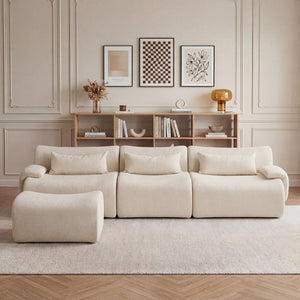 English Elm Boneless Curved Sofa with Chaise High Density Foam Three Seat Modern Living Room W3728S00005