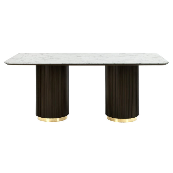 English Elm Clayten White Marble Top Dining Table with Espresso Pedestal Base Seats Six B2726S00085