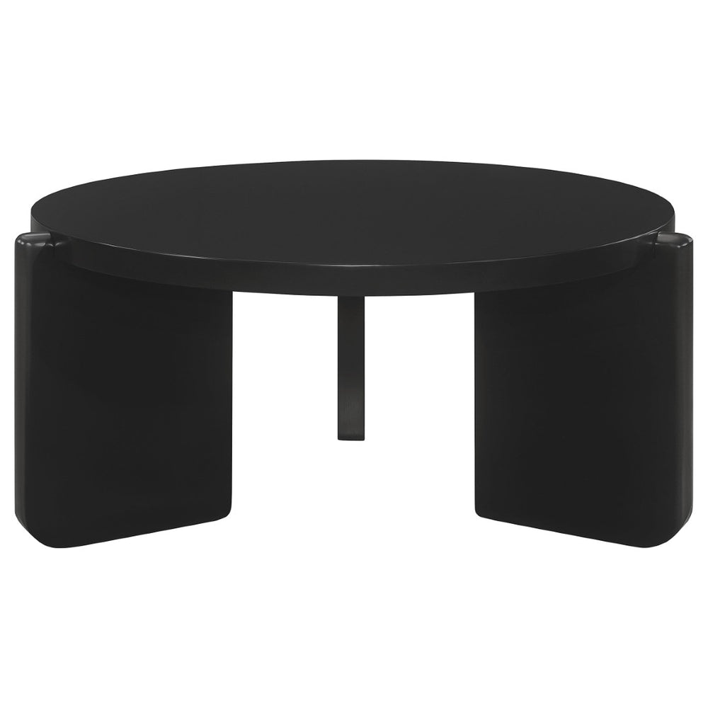 English Elm Lansing Round Rubberwood Coffee and Side Table Set with Sculptural Matte Black Legs B062S01467