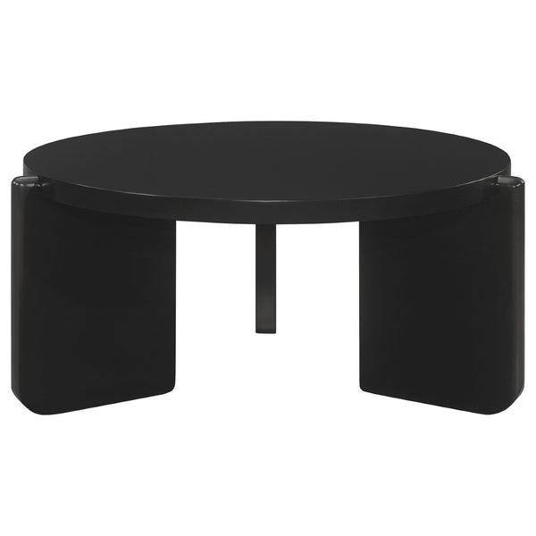 English Elm Lansing Round Rubberwood Coffee and Side Table Set with Sculptural Matte Black Legs B062S01467
