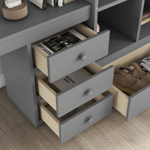 English Elm Full Size Loft Bed With Desk, Storage Solutions, Built-In Ladder & Guardrails For Safe Use In Grey W504S00160