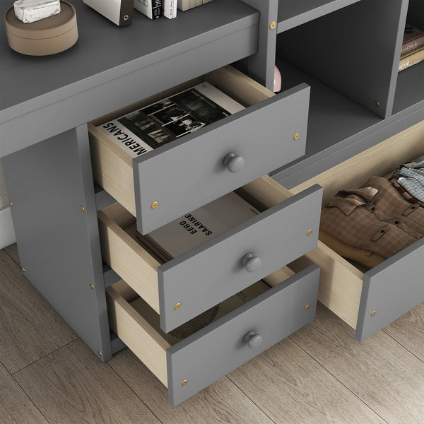 English Elm Full Size Loft Bed With Desk, Storage Solutions, Built-In Ladder & Guardrails For Safe Use In Grey W504S00160