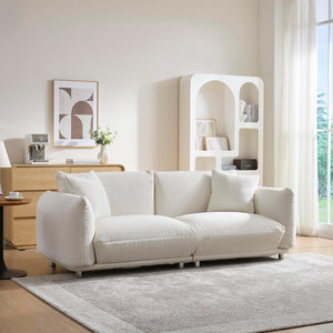 English Elm Cozy Three Seat Sofa Stain Resistant Fabric Hardwood Frame for Modern Living Rooms White W3226P371354