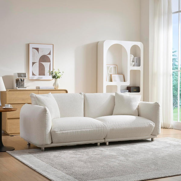 English Elm Cozy Three Seat Sofa Stain Resistant Fabric Hardwood Frame for Modern Living Rooms White W3226P371354
