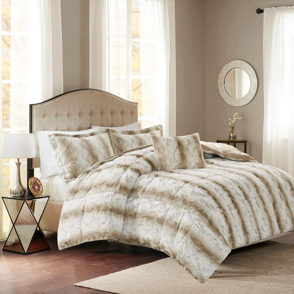 English Elm Full/Queen Zuri 4PC Faux Fur Comforter Set – Reversible Faux Mink, Hypoallergenic, OEKO-TEX Certified Plush Luxury B03597020
