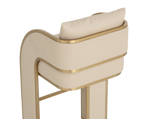 Sunpan BAZ Barstool – Contemporary Napa Beige Faux Leather with Gold Trim for Modern Kitchen or Bar Use 112016