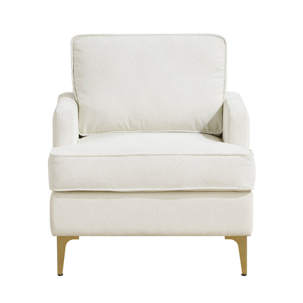 English Elm Modern Comfort Accent Chair with Chenille Upholstery, Brushed Gold Metal Legs, Durable Plywood Frame Beige 29 L x 23 W x 26 H B011P308018