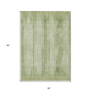 Homeroots 3' Artichoke Green And Ivory Striped Washable Area Rug For Indoor Or Outdoor Spaces, Durable Design 3' X 5' Polyester 593036