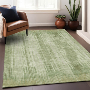 Homeroots 3' Artichoke Green And Ivory Striped Washable Area Rug For Indoor Or Outdoor Spaces, Durable Design 3' X 5' Polyester 593036