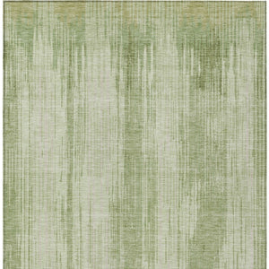 Homeroots 3' Artichoke Green And Ivory Striped Washable Area Rug For Indoor Or Outdoor Spaces, Durable Design 5' X 8' Polyester 593037
