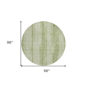 Homeroots 3' Artichoke Green And Ivory Striped Washable Area Rug For Indoor Or Outdoor Spaces, Durable Design 8' Round Polyester 593038