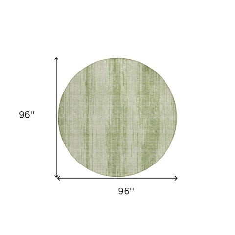 Homeroots 3' Artichoke Green And Ivory Striped Washable Area Rug For Indoor Or Outdoor Spaces, Durable Design 8' Round Polyester 593038