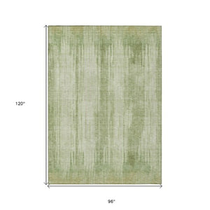 Homeroots 3' Artichoke Green And Ivory Striped Washable Area Rug For Indoor Or Outdoor Spaces, Durable Design 8' X 10' Polyester 593039