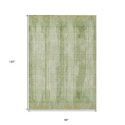Homeroots 3' Artichoke Green And Ivory Striped Washable Area Rug For Indoor Or Outdoor Spaces, Durable Design 8' X 10' Polyester 593039