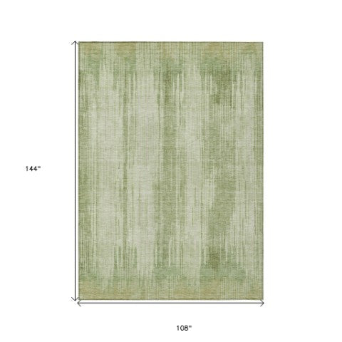 Homeroots 3' Artichoke Green And Ivory Striped Washable Area Rug For Indoor Or Outdoor Spaces, Durable Design 9' X 12' Polyester 593040