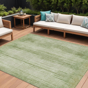 Homeroots 3' Artichoke Green And Ivory Striped Washable Area Rug For Indoor Or Outdoor Spaces, Durable Design 9' X 12' Polyester 593040