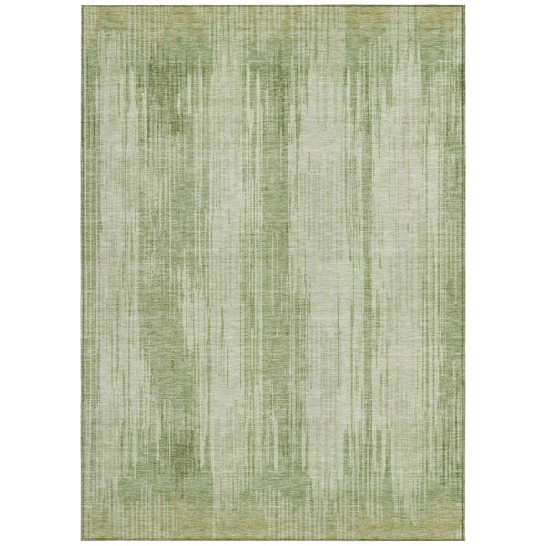 Homeroots 3' Artichoke Green And Ivory Striped Washable Area Rug For Indoor Or Outdoor Spaces, Durable Design 9' X 12' Polyester 593040