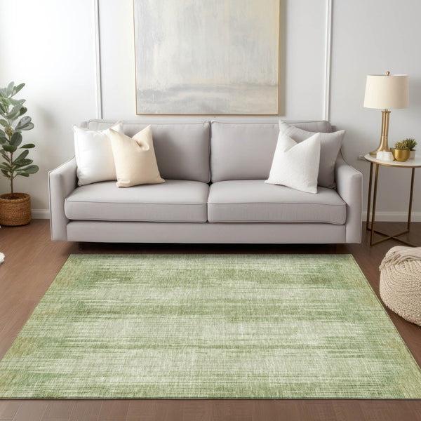 Homeroots 3' Artichoke Green And Ivory Striped Washable Area Rug For Indoor Or Outdoor Spaces, Durable Design 9' X 12' Polyester 593040